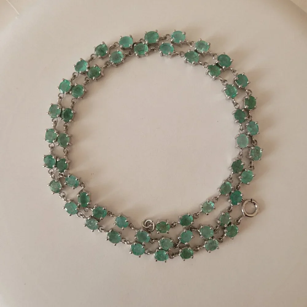 NFS Emerald Necklace 53 Natural Stones 12ct May Birthstone 20" Sterling - Picture 11 of 15